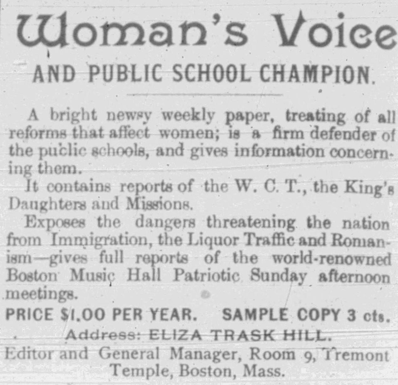 An advertisement by from the 1891-08-01 issue of the Woman's Exponent